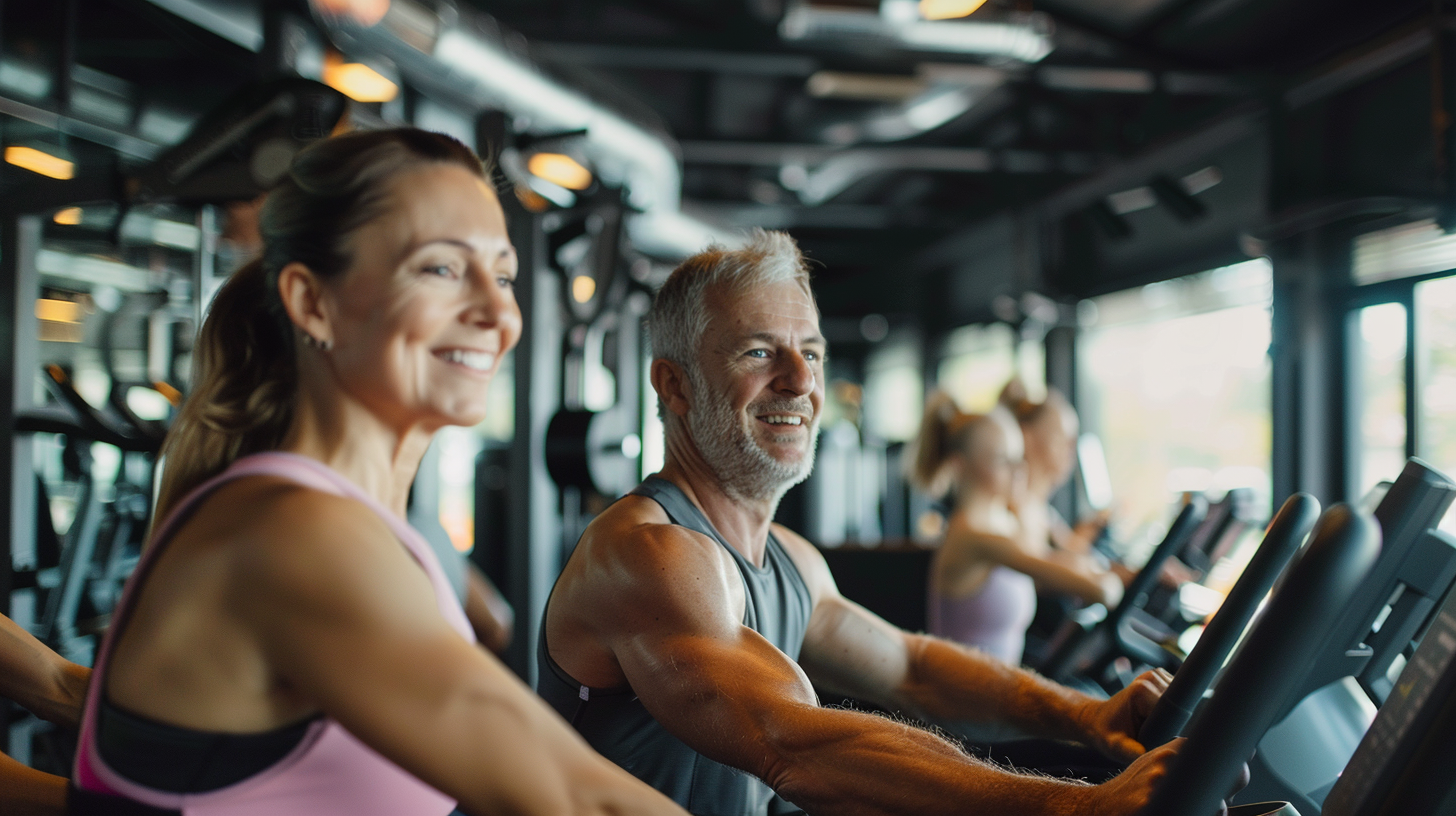 Тренер працює з людьми різного віку в спортзалі